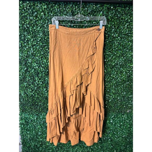 Free People Celine’s Wrap Skirt Sz Small Ruffle Midi in Pumpkin Spice - Picture 1 of 11